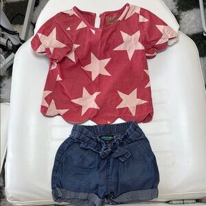 Genuine Kids Fourth Of July Red Star Top and Blue Denim Shorts Set